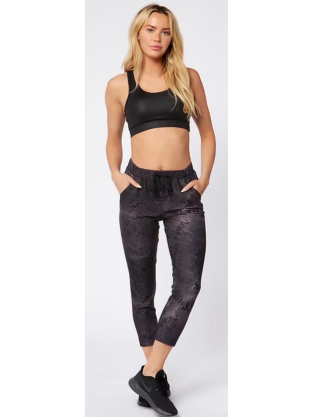 NEW Fare Crop Jogger Black Splash Tie Dye L